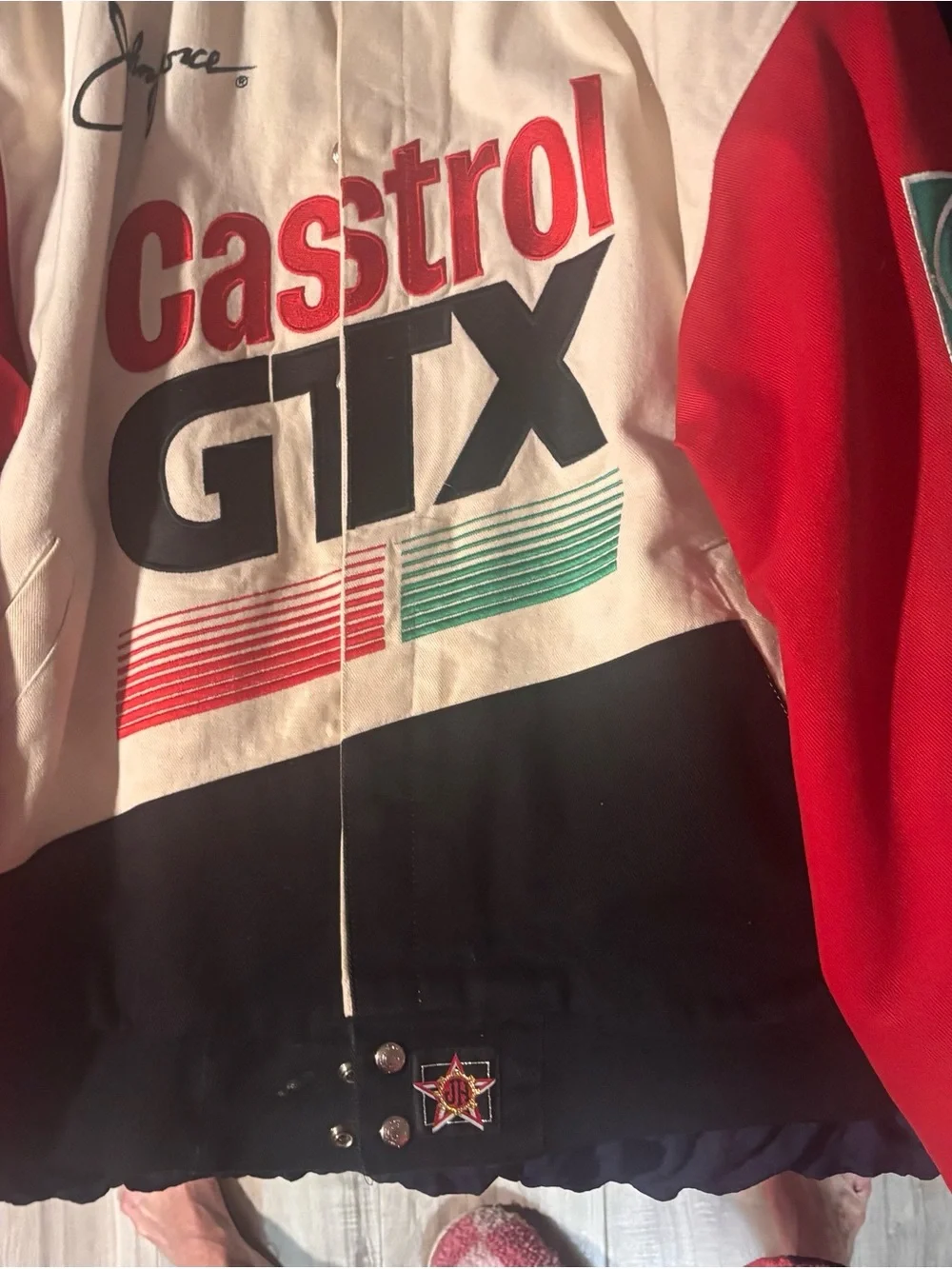JH Collectibles Castrol GTX Racing Jacket in White, Black, Red, Green